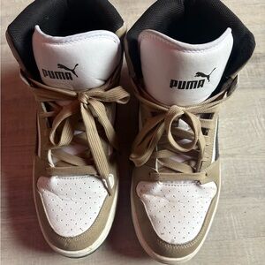 Puma White and Tan High-Top Sneakers